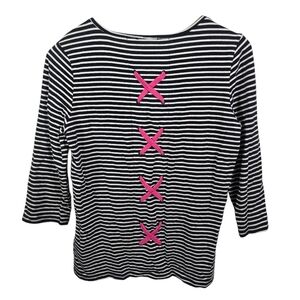 Tribal Black White Striped Long Sleeve Top M – Pink X Back Detail Size M